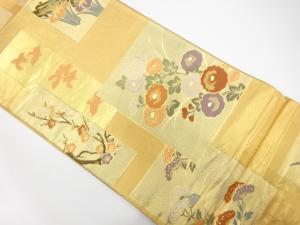 色紙に短冊・花模様織り出し　袋帯